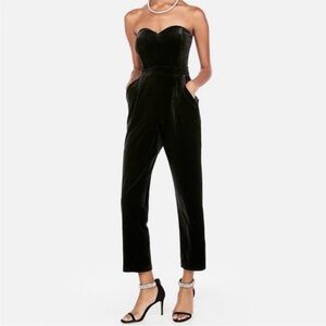 Express Black Strapless Sweetheart Velvet Pantsuit